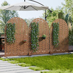Casaphoria Metal Arched Privacy Screen Outdoor, 72" H x 47" W Freestanding Decorative Privacy Screen for Patio Deck Balcony Garden with Stable Base, Brown-Brick