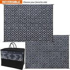 SAND MINE Waterproof Outdoor Rug 8x10 ft, Plastic Reversible Rug, Modern Area Rug, Large Floor Mat for Outdoors, RV, Patio, Backyard, Deck, Picnic, Beach, Camping (8' x 10', Black Grey Lattice)