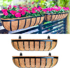 LaLaGreen Railing Planters Box (2 Pack, 30") Black Metal Large Rectangular Window Flower Box with Coco Liner, Wall Hanging Planter for Outdoor Plants Deck Rail Horse Troughs Fence Balcony Porch Garden