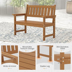 LUE BONA Outdoor Bench, 2-Person HDPS Garden Bench, Outdoor Benches Weatherproof, All-Weather Fade/Rot Resistant Patio Bench for Park, Front Porch, Backyard (Brown-Oil Printed)