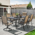 NUU GARDEN 7 Pieces Outdoor Dining Sets, Textilene Swivel Patio Table and Chairs All-Weather Outdoor Furniture Set for Lawn, Backyard, Balcony, Black and Brown