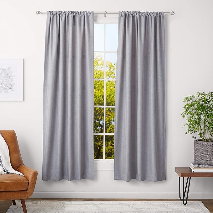 Amazon Basics Sturdy Adjustable Curtain Rod for Windows with Round Finials, Easy Installation, 1-Inch Rod, 36" to 72", Nickel, 1-Pack