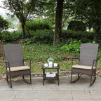 Outdoor Rocking Chair 3 Pieces High-Backed Rocking Chair Patio Rocking Chairs Outdoor Table, Khaki