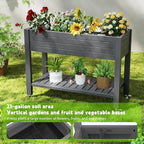 Elevated Raised Garden Bed with Legs, 33.66" Tall Self-Watering Resin Outdoor Planter Box with Storage Shelf, Drain Plug Water & Monitor for Plants Vegetables Flowers Fruits (Black)