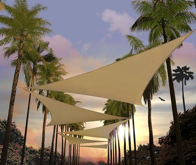 Amgo Custom Size 27' x 27' x 27' Sand Beige Triangle Sun Shade Sail UPF50+ AGTAPRT12, Order to Make Canopy Awning, 95% UV Blockage, Water & Air Permeable, Commercial Standard (We Customize)