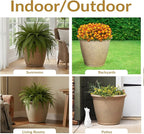 Sunnydaze 24-Inch Anjelica Large Plastic Pot for Plants - Outdoor Double-Walled Large Plastic Planter with Drillable Drainage Holes - Beige - 2pk