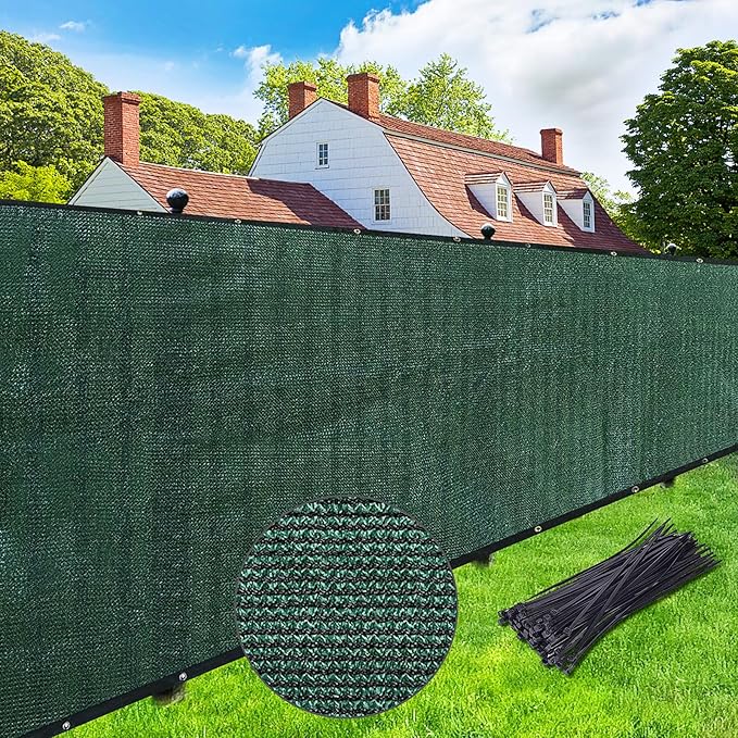 UPGRADE Privacy Screen 5' x 25' Fence Commercial Shade Cover with Brass Grommets Heavy Duty Perfect for Outdoor Back Yard, Dark Green, Customizable