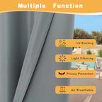 HolidayIdeas Outdoor Curtains for Patio Waterproof, 4 Panels - 54 x 95 Inch - Privacy Protection & Light Filtering Curtains Grey Grommet Outside Curtains for Porch, Gazebo, Pergola, Backyard