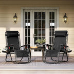 Yaheetech 26" Zero Gravity Recliners Outdoor Adjustable Folding Reclining Lounge Chairs w/Pillows, Cup Holder Trays and Carry Strap for Patio Backyard Beach New Black Set of 2