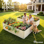 YITAHOME 8x4x2ft 2pcs Large Raised Garden Bed Kit, Galvanized Metal Planter Box with Gloves & Safety Rubber, Outdoor Above Ground Planters for Plants Vegetables Flowers, Cream Yellow