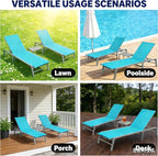 Kozyard 3-Pieces Patio Lounge Set with 2 Foldable Adjustable Lounge Chairs and Side Table, Aluminum Frame, Breathable Textilene Fabric, Assemble-Free, Reclining to Flat for Pool, Beach (Aqua)