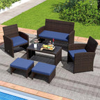 Tangkula 2 Pieces Patio PE Rattan Ottomans, Multipurpose Outdoor Footstool Footrest Additional Seating Side Table with Soft Zippered Cushions for Deck, Garden, Poolside and Yard (Navy Blue)