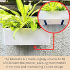 LaLaGreen Wall Planter for Outdoor (2 Pack, 14 Inch) Wall Mounted Self Watering System White Flower Box with Bracket, Window Wall Hanging Rectangular Plant Pot Container Indoor Modern Herb Kitchen