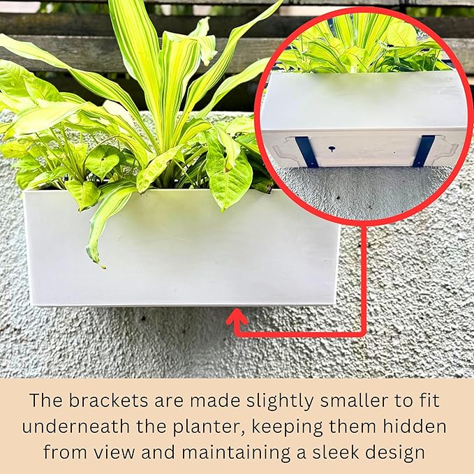 LaLaGreen Wall Planter for Outdoor (2 Pack, 14 Inch) Wall Mounted Self Watering System White Flower Box with Bracket, Window Wall Hanging Rectangular Plant Pot Container Indoor Modern Herb Kitchen