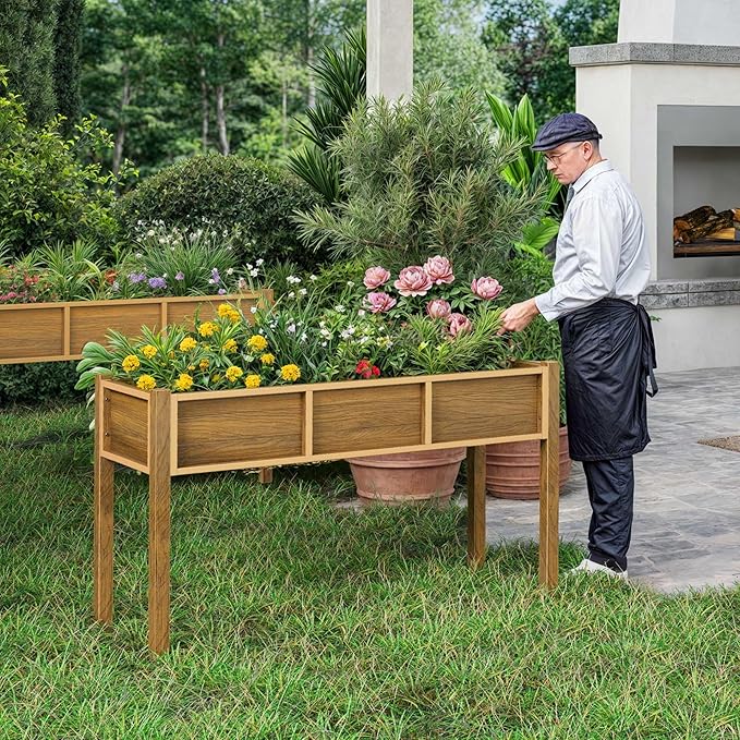 YITAHOME 48x18x30in Raised Garden Bed, Weather Resistant Poly Lumber Planter Box with Legs, Elevated Garden Bed for Yard, Garden, Balcony - Brown