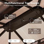 Aoxun 12'x14' Hardtop Gazebo with Double Polycarbonate Roof, Aluminum Frame Permanent Pavilion Includes Netting & Curtains for Patio, Lawn & Garden (Khaki)
