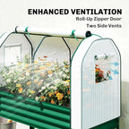 Outsunny Galvanised Raised Garden Bed with Greenhouse Cover, Metal Elevated Garden Bed with Legs, Bed Liner and Bottom Shelf, Outdoor Raised Planter Box for Vegetables, Herbs, Flowers, Green