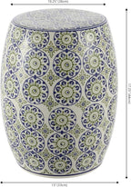 JONATHAN Y TBL1025A Lula 17.25" Suzani Ceramic Indoor/Outdoor Garden Stool, Blue/Green, Classic, Coastal, Bohemian, Traditional, Mediterranean, Cottage for Living Room, Garden, Outdoor, Home
