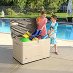 LIFETIME 60103 Deck Storage Box, 80 Gallon, Desert Sand/Brown