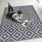 SAND MINE Waterproof Outdoor Rug 4x6 ft, Reversible Mats, Modern Area Rug, Large Floor Mat and Rug for Outdoors, RV, Patio, Backyard, Deck, Picnic, Beach, Trailer, Camping, Black & Grey Lattice