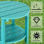 LZRS Round Adirondack Side Table Double End Table, Outdoor Side Tables for Patio, Backyard,Pool, Indoor Companion, Easy Maintenance & Weather Resistant(Turquoise)