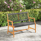 Tangkula Outdoor Acacia Wood Bench, All-Weather Rope Woven Garden Bench with Backrest and Armrests, 2-Person Patio Bench for Porch, Backyard, 705 Lbs Max Load