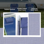 Outsunny 2 Piece Folding Chaise Lounge Chairs, Pool Sun Tanning Chairs with Reclining Back, Breathable Mesh Seat, Headrest for Beach, Yard, Patio, Dark Blue