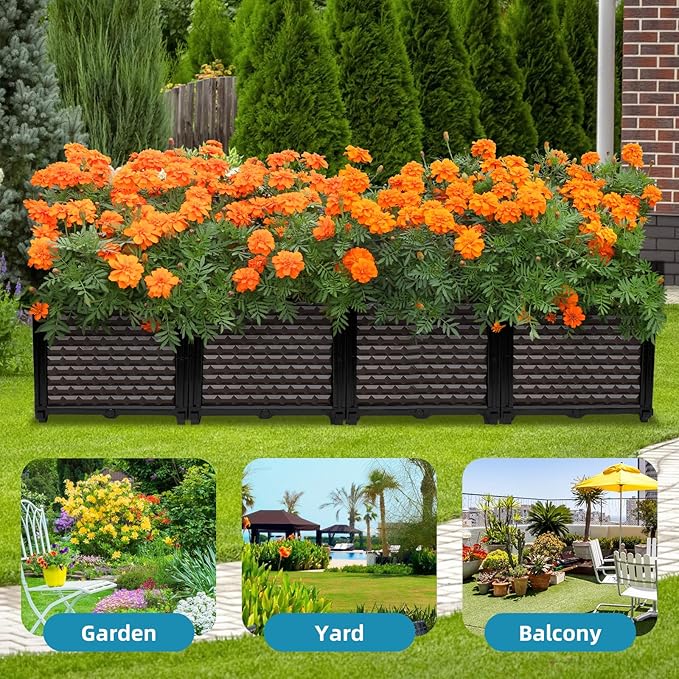 Large Planters for Outdoor Plants 14" Tall Planter Box, Raised Beds for Gardening Self Watering, Elevated Planter Box with Legs, Rectangular Garden Planters for Outdoor Plants Flowers, 62.9"L x 15.7"W
