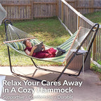 Sunnydaze Quilted Outdoor Hammock with Spreader Bars - Heavy-Duty 450-Pound Capacity Double Hammock for Outside - Melon Stripe