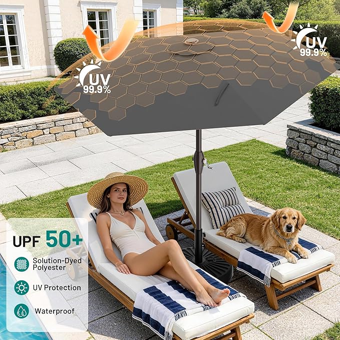 AreShark 7.5FT Patio Umbrella Table Market Umbrella with 6 Sturdy Ribs, Button Tilt/Crank, Heavy-Duty Outdoor Umbrellas for Pool, Deck, Garden and Backyard, Gray
