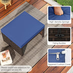 Tangkula 2 Pieces Patio PE Rattan Ottomans, Multipurpose Outdoor Footstool Footrest Additional Seating Side Table with Soft Zippered Cushions for Deck, Garden, Poolside and Yard (Navy Blue)