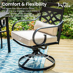 PHI VILLA 7 Pieces Outdoor Dining Set for 6, 54" Round Black Metal Table & Wrought Iron Swivel Chairs, Rustproof Large Outside Furniture with Cushions & Pillows for Patio, Deck, Porch