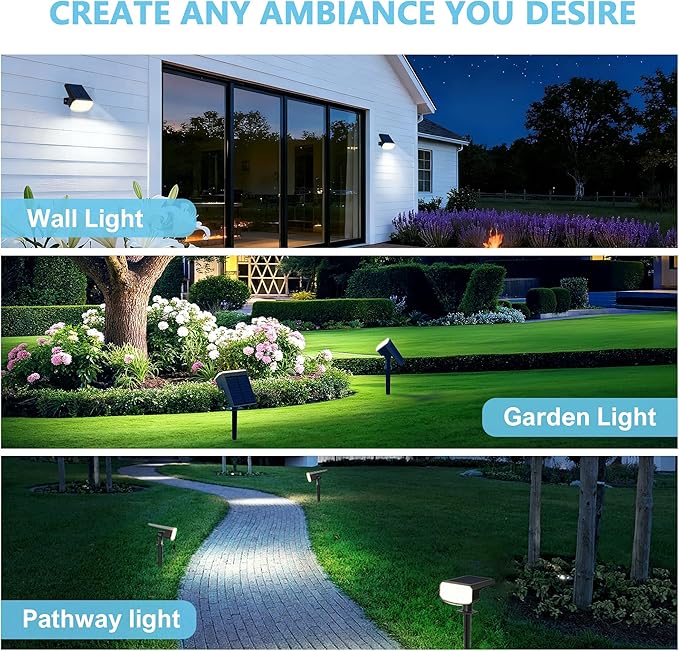 Solar Spot Lights Outdoor Waterproof IP65,6 Pack,Cool Light, 2 Lighting Modes Selectable, Solar Powered Yard Garden Solar Spot Lights for Garden Outside Landscape Auto On/Off
