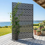 Casaphoria Metal Privacy Screen Outdoor, 72" H x 47" W Freestanding Decorative Privacy Screen for Patio Deck Balcony Garden with Stable Base, Black-Gene