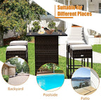 Tangkula 5 Piece Outdoor Rattan Bar Set, Patio Bar Furniture with 4 Cushions Stools and Smooth Top Table with Hidden Storage Shelf, Outdoor Conversation Set for Poolside, Backyard, Lawn