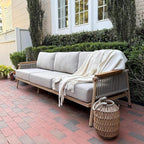 Acanva Modern All-Weather Aluminum Outdoor Patio Sofa with Thick Cushions, Olefin Fabric Sunroom Backyard Furniture, Couch Light Khaki