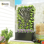 Outsunny Metal Planter Box with Trellis, 71" Tall Raised Garden Bed with Trellis Privacy Screen for Climbing Plants, Large Leaf Cut-Out Privacy Planter for Garden, Patio, Balcony