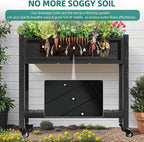 YITAHOME Raised Garden Bed, HIPS Poly Wood Elevated Planter Box with Shelf & Wheels for Mobility, Small Flower Box Stand for Patio Balcony Garden Backyard, Black