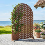 Casaphoria Metal Arched Privacy Screen Outdoor, 72" H x 47" W Freestanding Decorative Privacy Screen for Patio Deck Balcony Garden with Stable Base, Brown-Brick