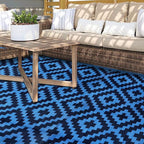 SAND MINE Waterproof Outdoor Rug 9x18 ft, Plastic Reversible Rug, Modern Area Rug, Large Floor Mat for Outdoors, RV, Patio, Backyard, Deck, Picnic, Beach, Camping, Blue