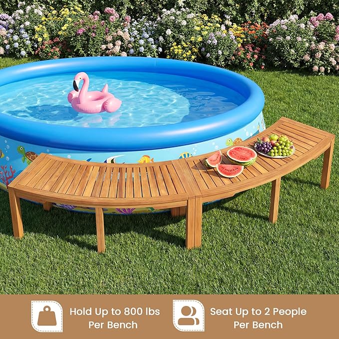 Tangkula Outdoor Curved Bench, Acacia Wood Fire Pit Bench w/Slatted Seat, Patio Backless 2-Person Seating for Porch, Yard, Garden, 800 LBS Max Load, Oil Painted (4, 45")