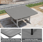 9-Piece Patio Dining Table Set, HDPE Outdoor Table and Chairs Set, All-Weather Outdoor Dining Set for 8 with Umbrella Hole, Durable Patio Furniture Set with Chairs,White Grey
