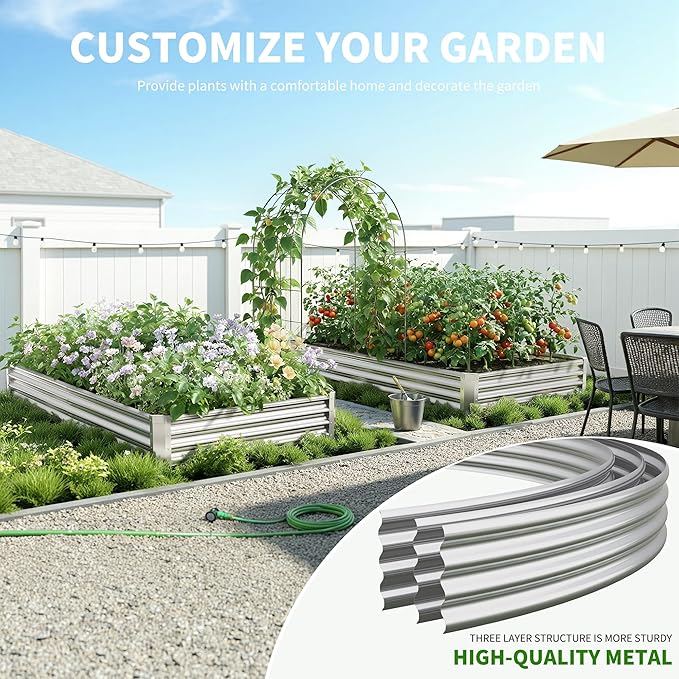 Galvanized Raised Garden Bed,Outdoor Planter Box Metal Patio Kit Planting Bed for Vegetables Flowers Herb (Galvanized, 8x4x1ft-2p)