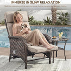 Zero Gravity Wicker Patio Recliner Chair - Wicker Outdoor Lounge Chair with Adjustable Backrest & Footrest, All Weather Outdoor Reclining Chairs with Thick Cushion for Pool Deck Beige