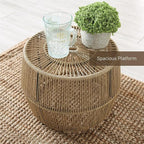Furniture of America Ysar Boho Rattan Round Coffee Table Outdoor with Metal Frame, All-Weather and Rust Resistant, Handcrafted Coastal Furniture for Patio, Poolside, Garden, Yard, Natural Brown