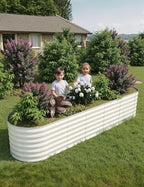 2 Pcs Raised Garden Beds Outdoor 8x2x2 ft - Galvanized Steel Planter Box for Vegetables, Flowers, Rust-Resistant Garden Box, Easy Assembly Raised Beds, Durable Planters for Outdoor Plants, Beige