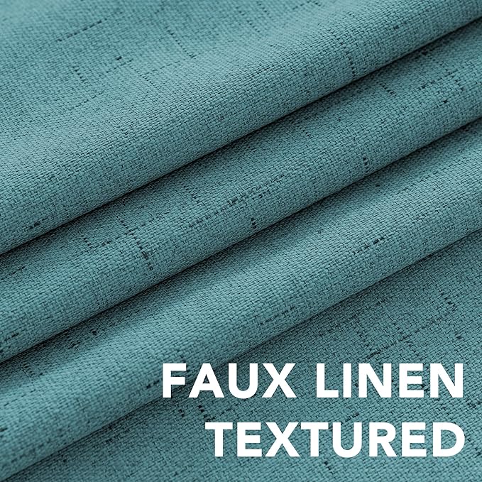 H.VERSAILTEX Linen Blackout Curtains 45 Inches Long 100% Absolutely Blackout Thermal Insulated Textured Linen Look Curtain Draperies Anti-Rust Grommet, Energy Saving with White Liner, 2 Panels, Teal