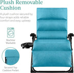 Best Choice Products Oversized Zero Gravity Chair, Folding Outdoor Patio Recliner, XL Anti Gravity Lounger w/Removable Cushion, Cup Holder, Side Tray, 350lb Capacity - Light Blue