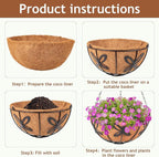 Hanging Baskets Planter for Plants, 2 Pack 10 Inch Round Metal Wire Hanging Flower Pots with Coco Coir Liner Chain, Plant Holder for Home Garden Balcony Decor