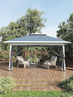 13 X 13FT Pop Up Gazebo, Canopy Tent, Gazebos on Clearance,Patio Folding Canopy with Mosquito Netting - Backyard Tent for Party, Wedding, Outdoor Dining, Patio, Backyard(Navy Blue+Hemp Grey)